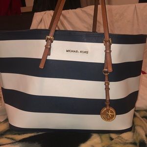 Michael Kors striped blue and white Tote